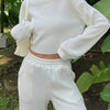 Waffle-Knit Round Neck Top And Pants Set