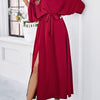 Devine Slit Tied V-Neck Three-Quarter Sleeve Dress