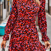 Heart Printed Mock Neck Flounce Sleeve Dress