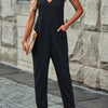 Spaghetti Strap Deep V Jumpsuit with Pockets