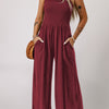 Smocked Square Neck Wide Leg Jumpsuit With Pockets