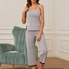 V-Neck Lace Trim Slit Cami and Pants Pajama Set