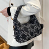 Raw Edge Denim Handbag with Pouch