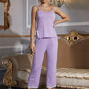 V-Neck Lace Trim Slit Cami and Pants Pajama Set