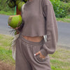 Waffle-Knit Round Neck Top And Pants Set