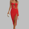 Cutout Strapless Drawstring Detail Split Bandage Dress