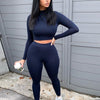 Mock Neck Long Sleeve Top and High Waist Pants Set