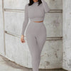 Mock Neck Long Sleeve Top and High Waist Pants Set