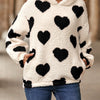 Fuzzy Heart Pocketed Dropped Shoulder Hoodie