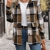 Perfee Pocketed Plaid Button Up Collared Neck Jacket