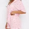 Valentine's Day Printed Collared Neck Short Sleeve Top and Shorts Set