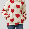 Fuzzy Heart Pocketed Dropped Shoulder Hoodie