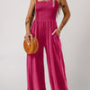 Smocked Square Neck Wide Leg Jumpsuit With Pockets