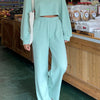 Waffle-Knit Round Neck Top And Pants Set