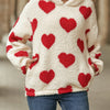 Fuzzy Heart Pocketed Dropped Shoulder Hoodie