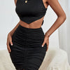 Perfee Spaghetti Strap Cropped Top and Ruched Skirt Set